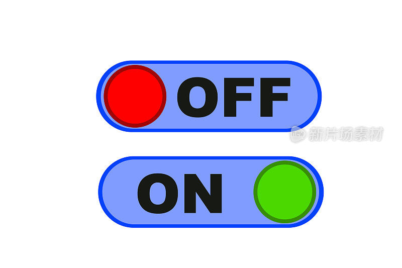 On OFF拨动开关按钮矢量。激活和非激活图标。材质设计开关按钮设置。关掉，打开